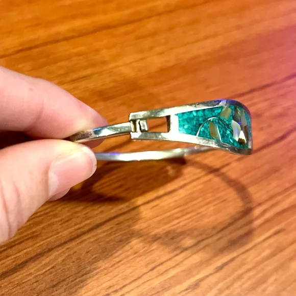 Turquoise Mexican Vintage Sterling Silver Cuff Bracelet 7” - Picture 4 of 12